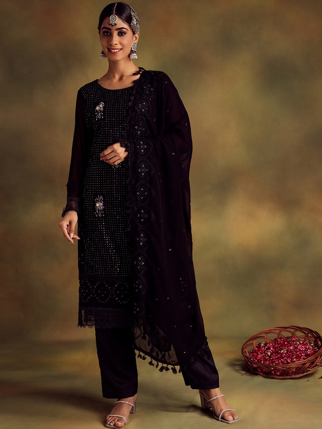 

Readiprint Fashions Embellished Unstitched Dress Material, Black