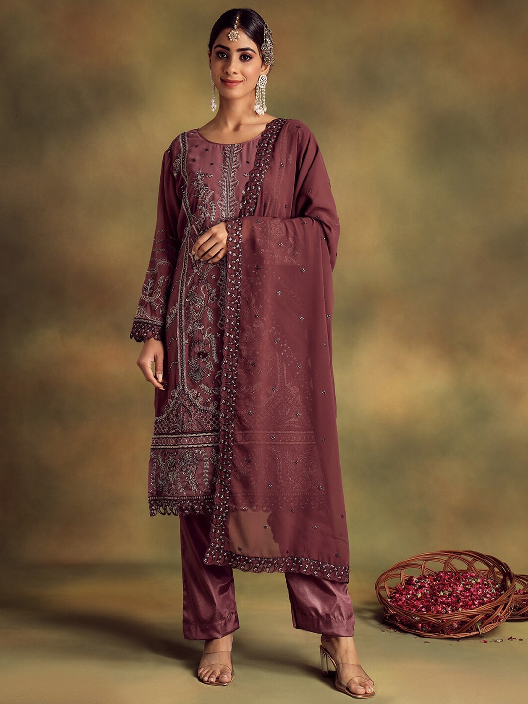 

Readiprint Fashions Ethnic Motifs Embroidered Sequinned Unstitched Dress Material, Mauve