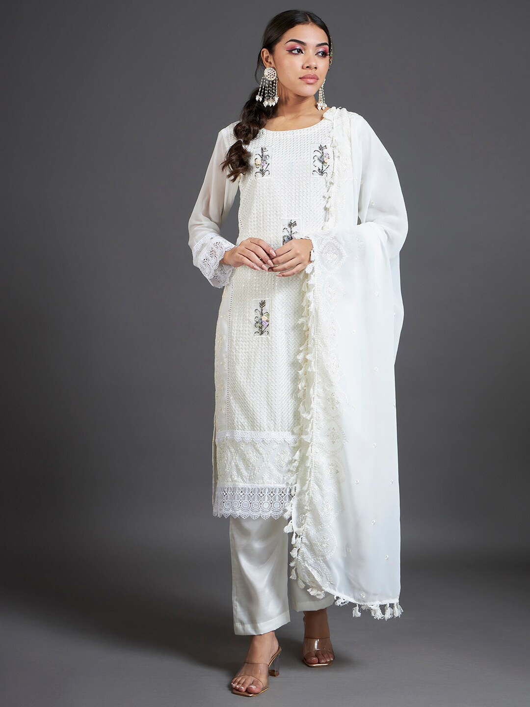 

Readiprint Fashions Floral Embroidered Sequinned Unstitched Dress Material, White