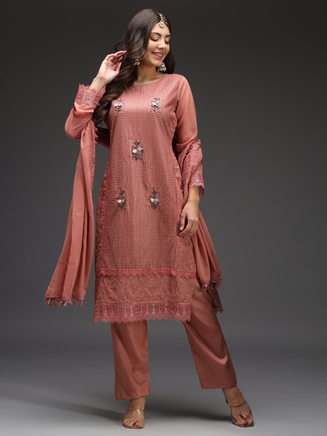 

Readiprint Fashions Floral Embroidered Sequinned Unstitched Dress Material, Mauve