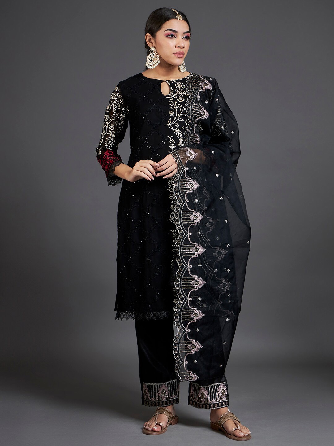 

Readiprint Fashions Floral Embroidered Unstitched Dress Material, Black