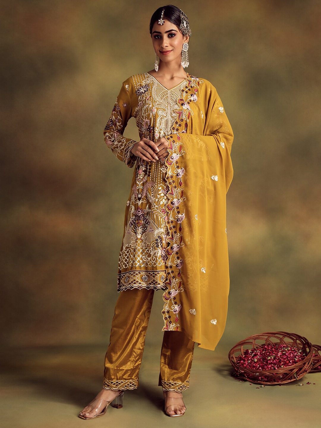 

Readiprint Fashions Ethnic Motifs Embroidered Unstitched Dress Material, Mustard