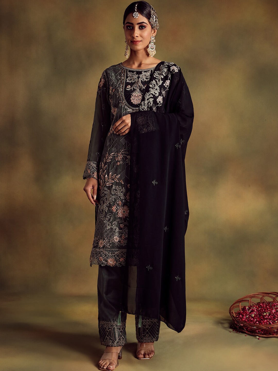 

Readiprint Fashions Floral Embroidered Unstitched Dress Material, Green