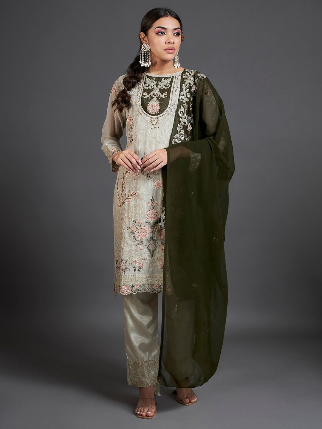 

Readiprint Fashions Embroidered Unstitched Dress Material, Grey