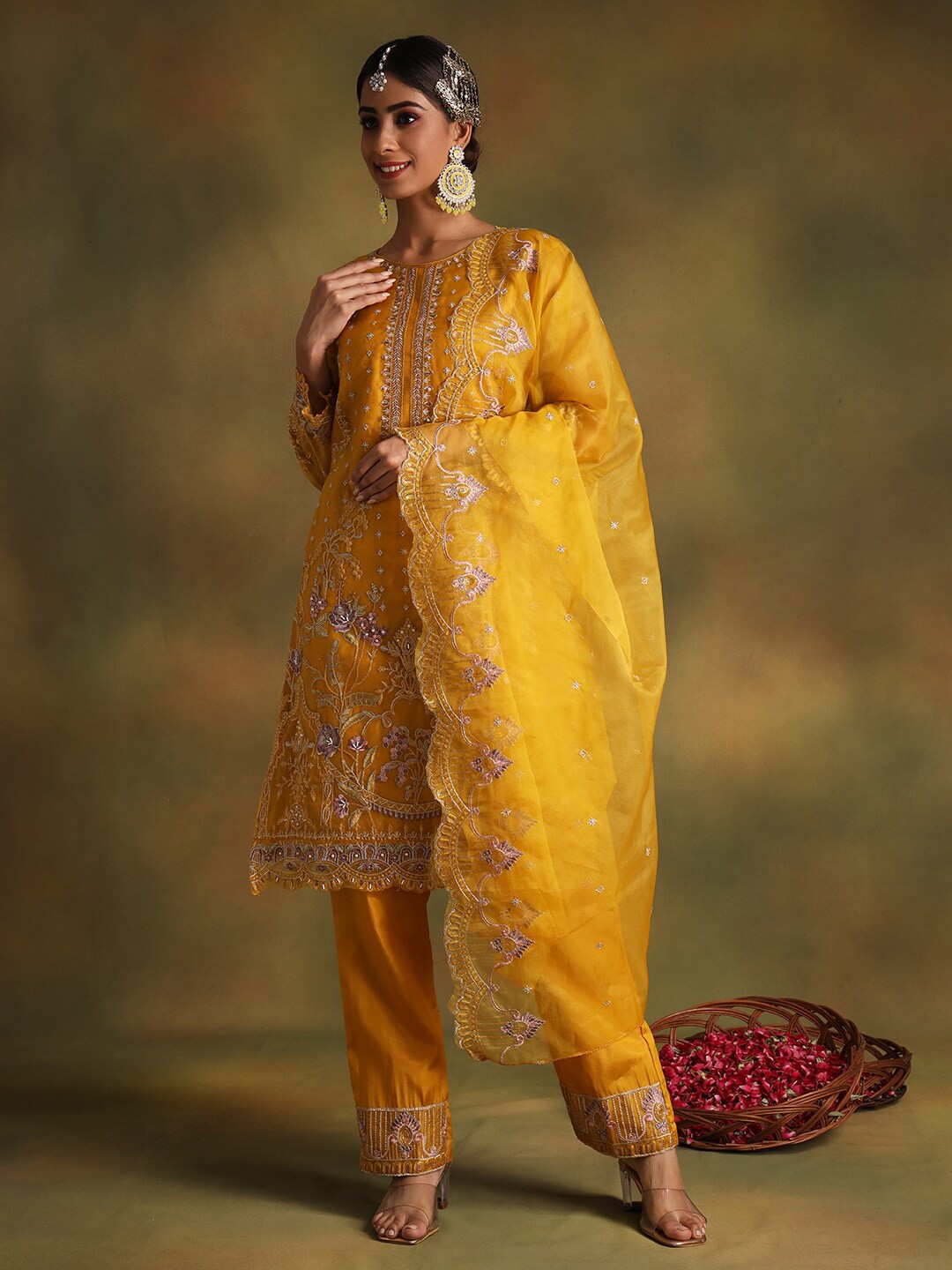

Readiprint Fashions Embroidered Organza Unstitched Dress Material, Mustard
