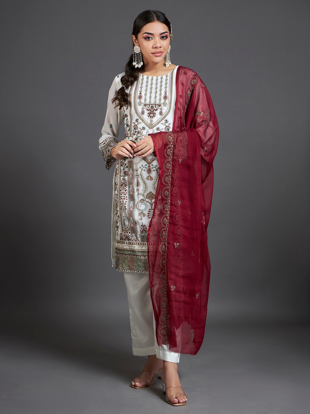 

Readiprint Fashions Embroidered Unstitched Dress Material, White