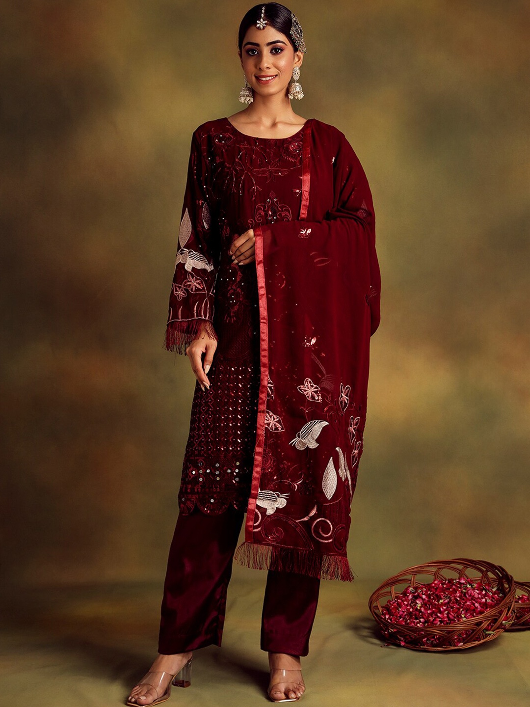

Readiprint Fashions Floral Embroidered Unstitched Dress Material, Maroon