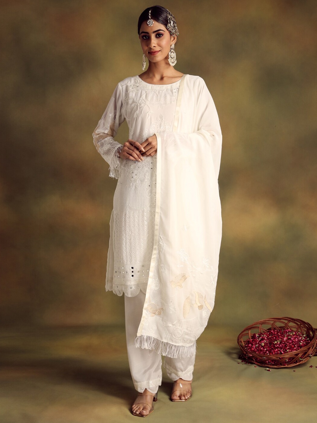 

Readiprint Fashions Floral Embroidered Unstitched Dress Material, White