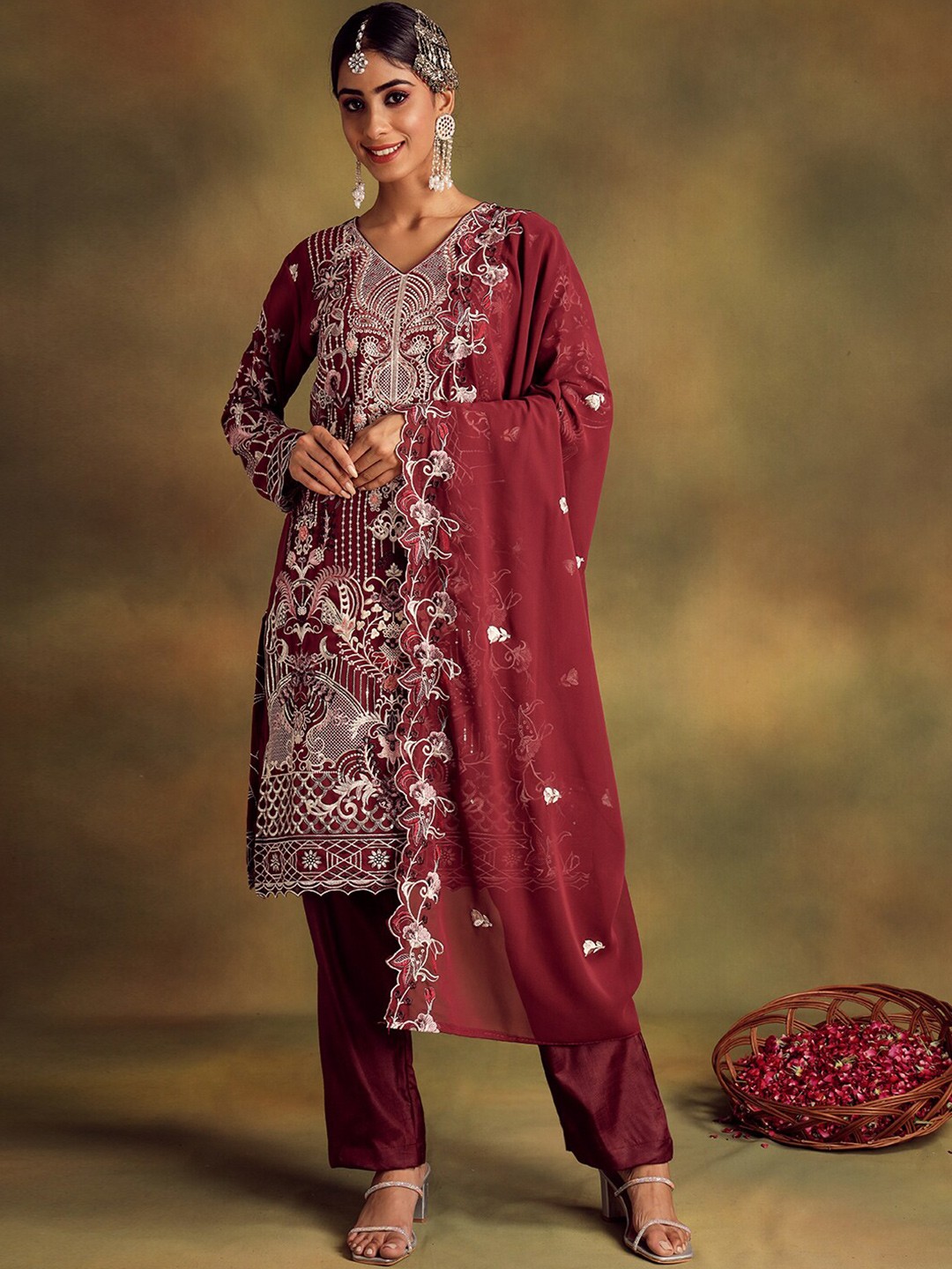 

Readiprint Fashions Floral Embroidered Unstitched Dress Material, Burgundy