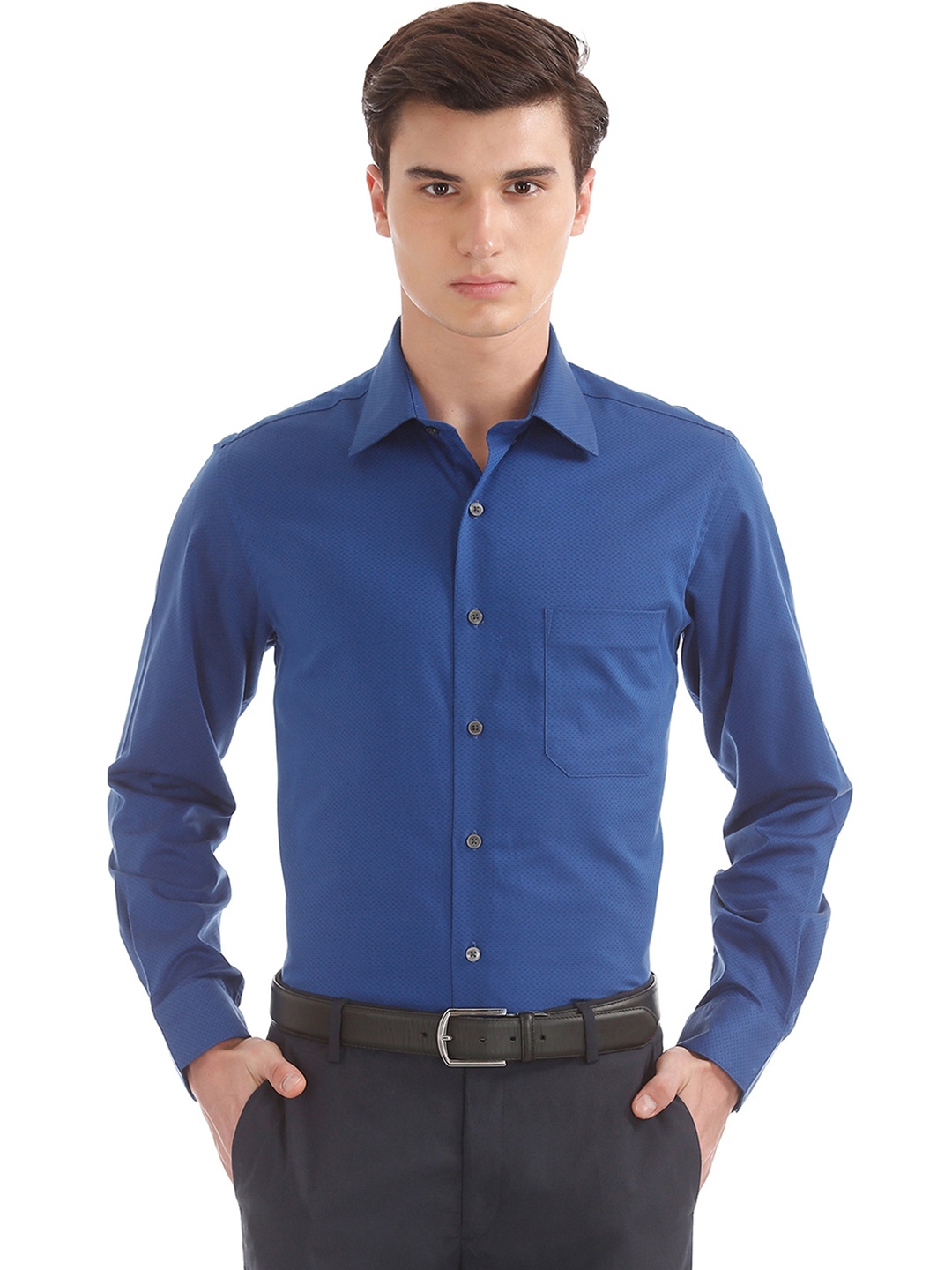 

Arrow Men Blue Classic Regular Fit Self Design Formal Shirt