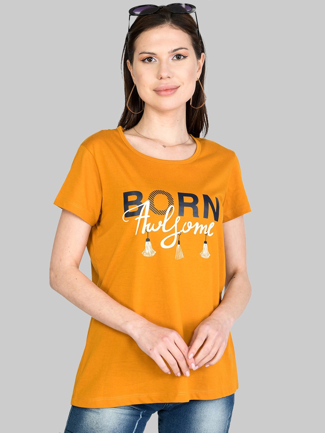 

Cheribell Typography Printed Round Neck T-Shirt, Yellow