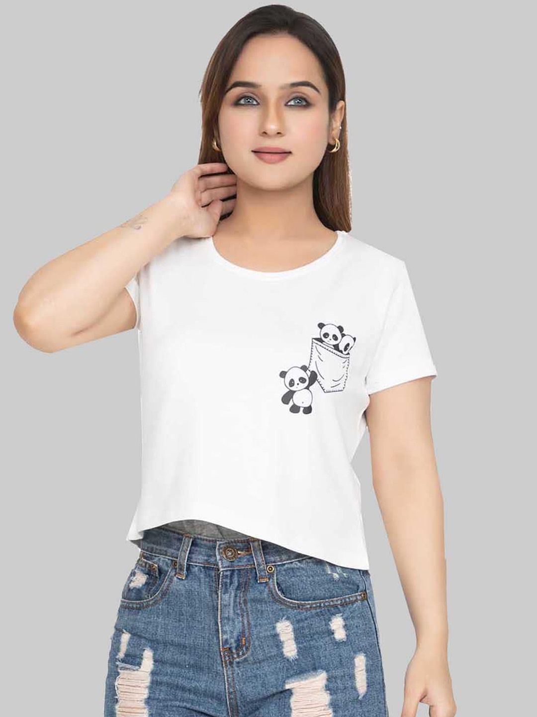

Cheribell Printed Round Neck Cotton T-Shirt, White