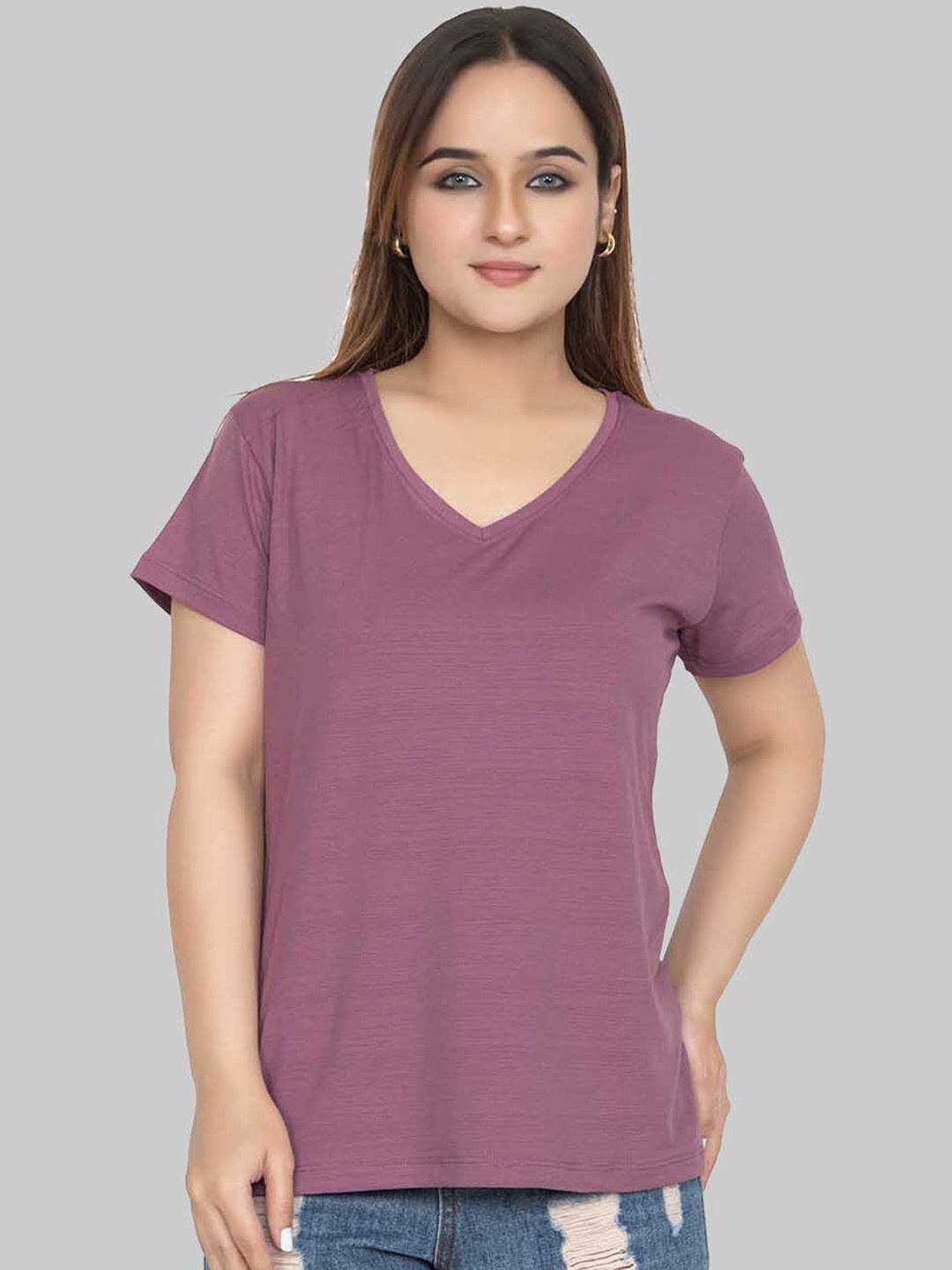

Cheribell Cotton V-Neck T-Shirt, Purple