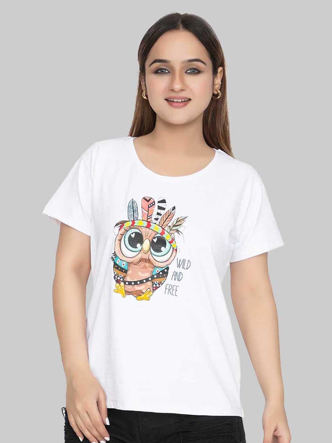

Cheribell Printed Round Neck Cotton T-Shirt, White
