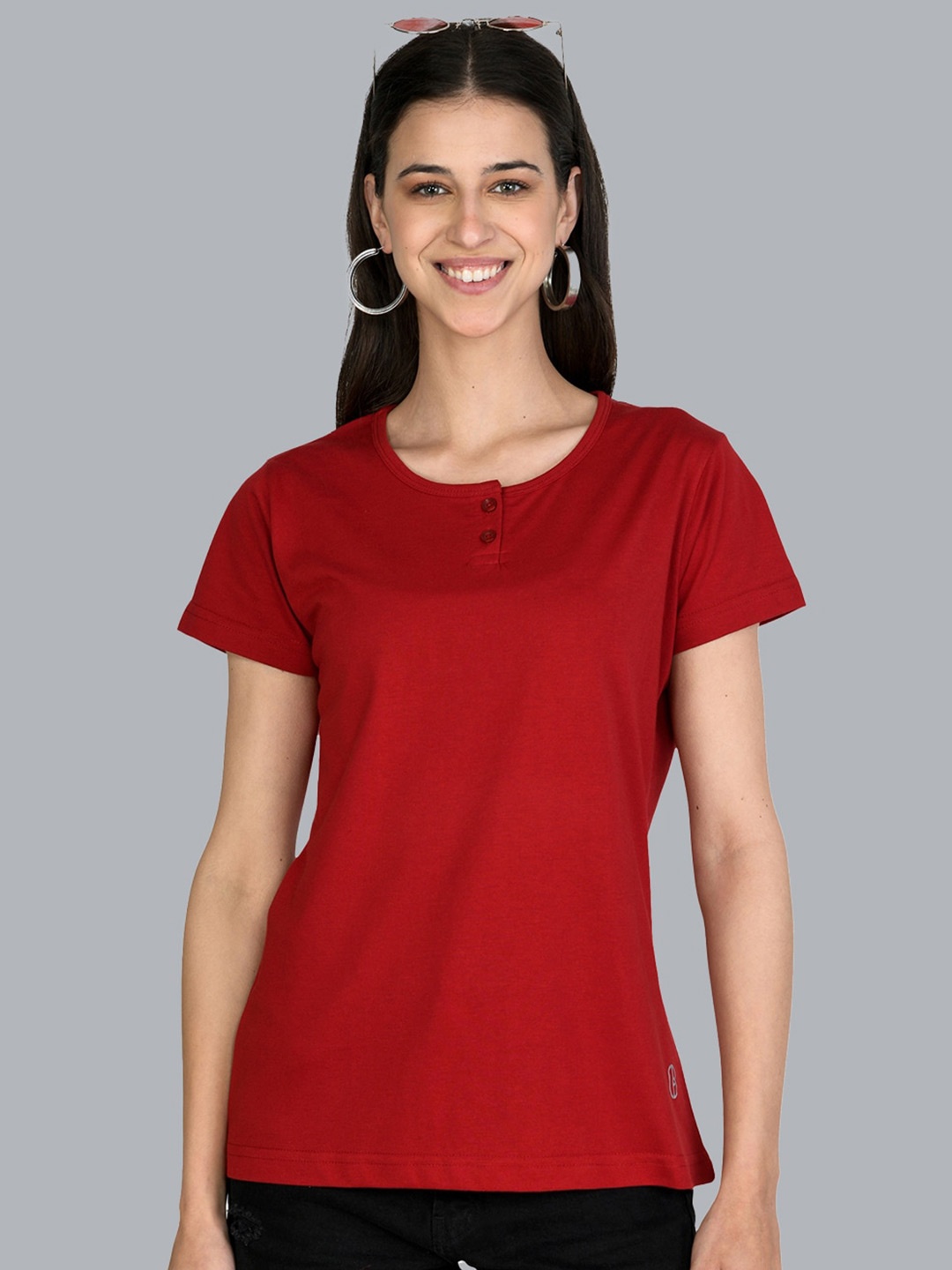 

Cheribell Round Neck Cotton T-Shirt, Red
