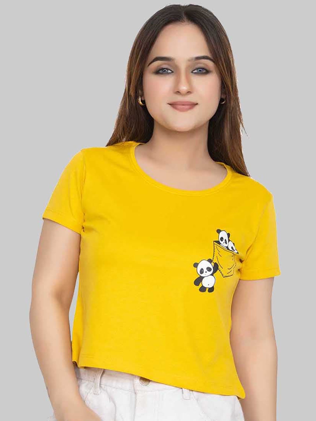 

Cheribell Printed Round Neck T-Shirt, Yellow