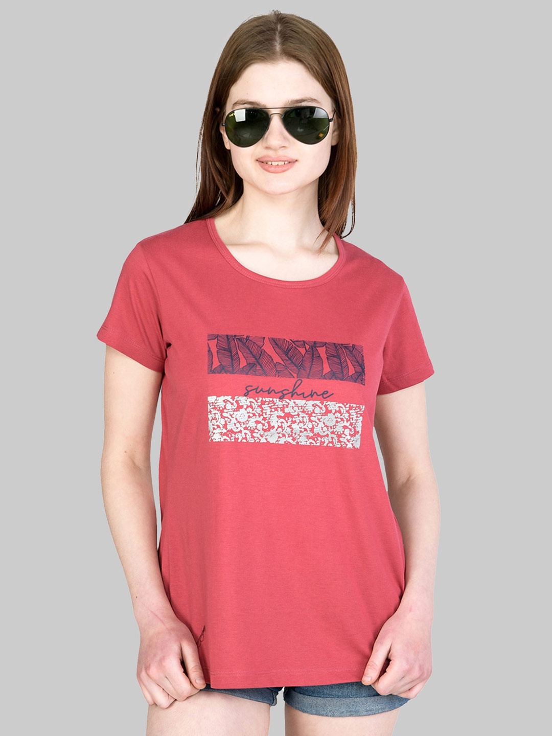 

Cheribell Printed Round Neck T-Shirt, Pink