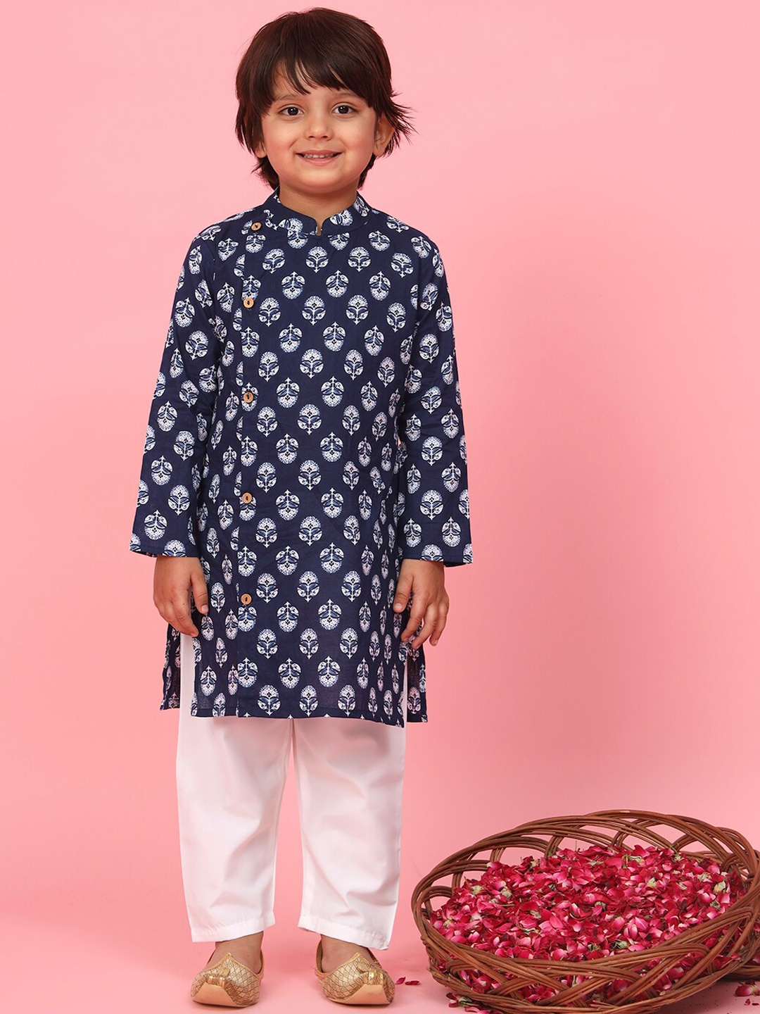 

Readiprint Boys Ethnic Motifs Printed Regular Pure Cotton Kurta With Pyjamas, Blue