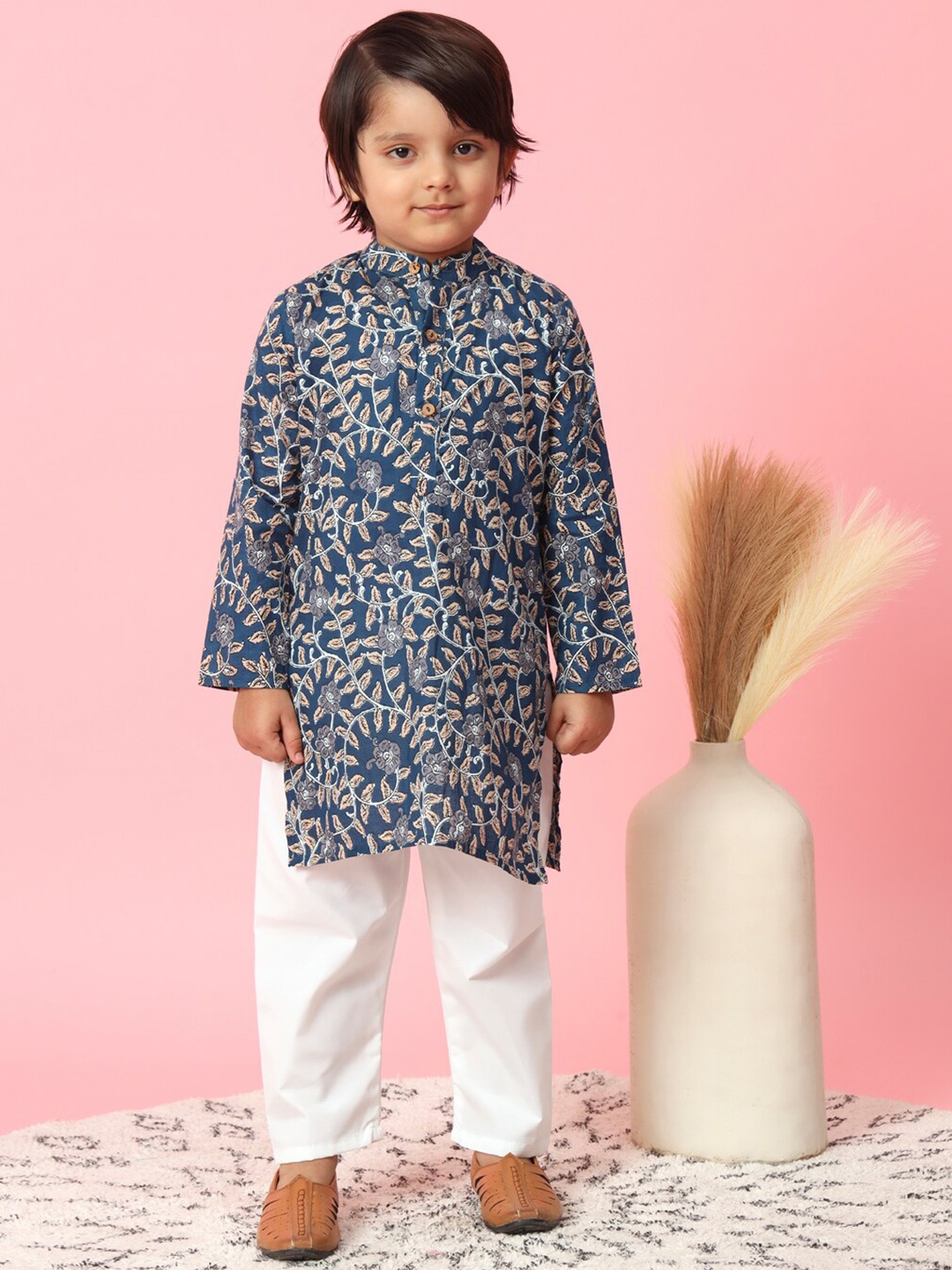 Readiprint Boys Ethnic Motifs Printed Regular Pure Cotton Kurta With Pyjamas, Blue