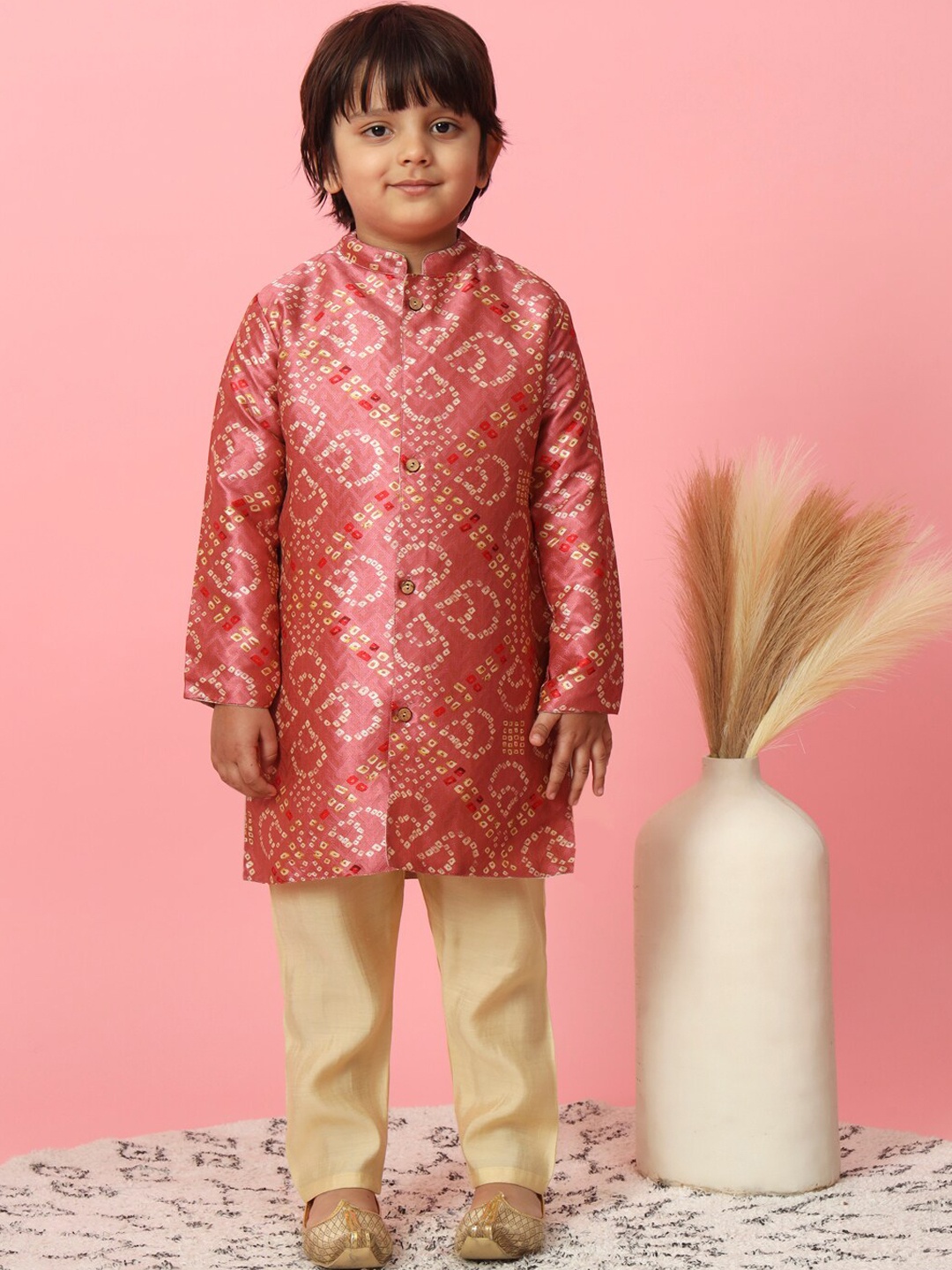 

Readiprint Fashions Boys Bandhani Printed Art Silk Kurta with Pyjamas, Mauve