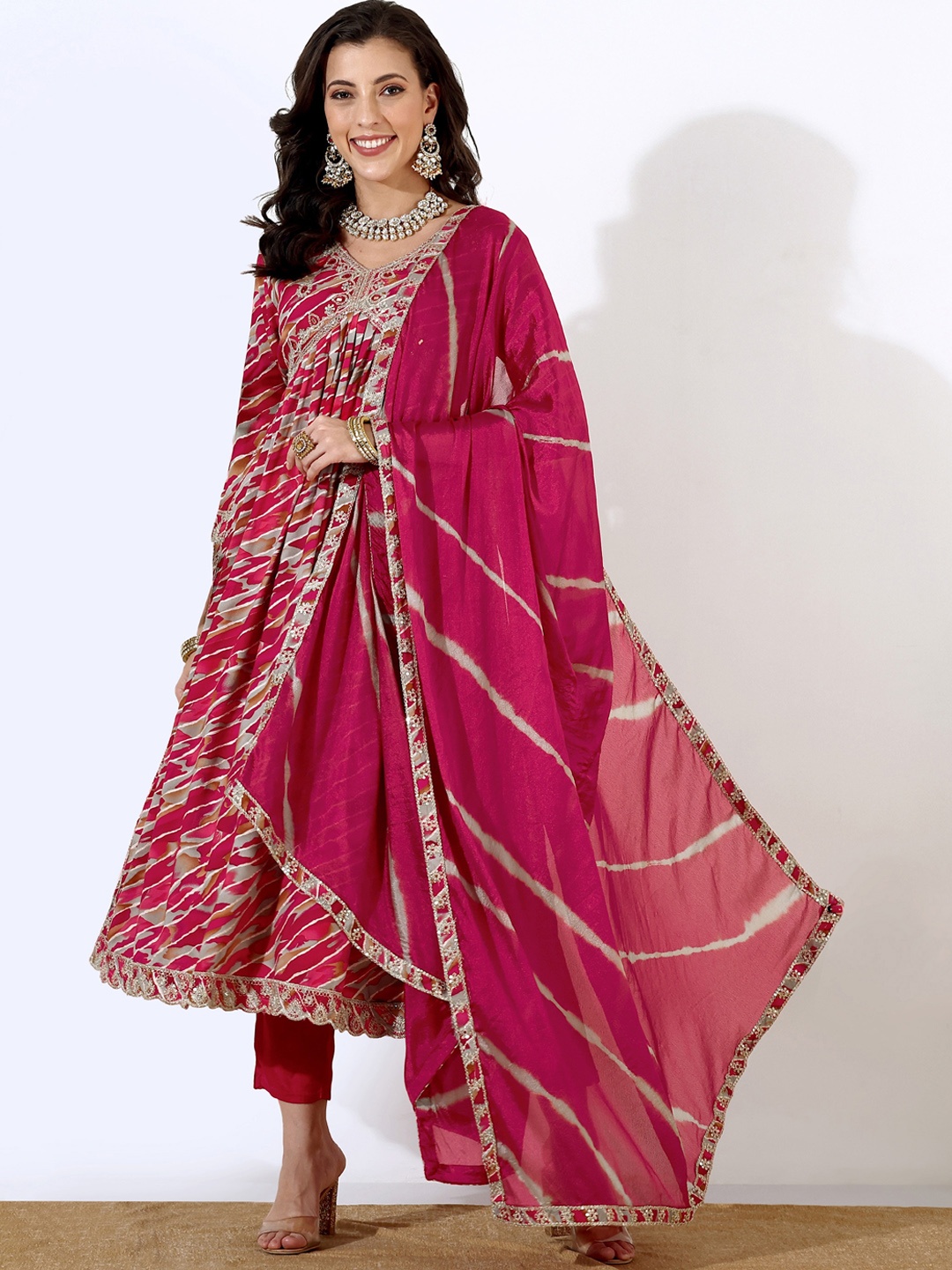 

Anouk Embroidered Regular Sequinned Kurta with Trousers & With Dupatta, Fuchsia