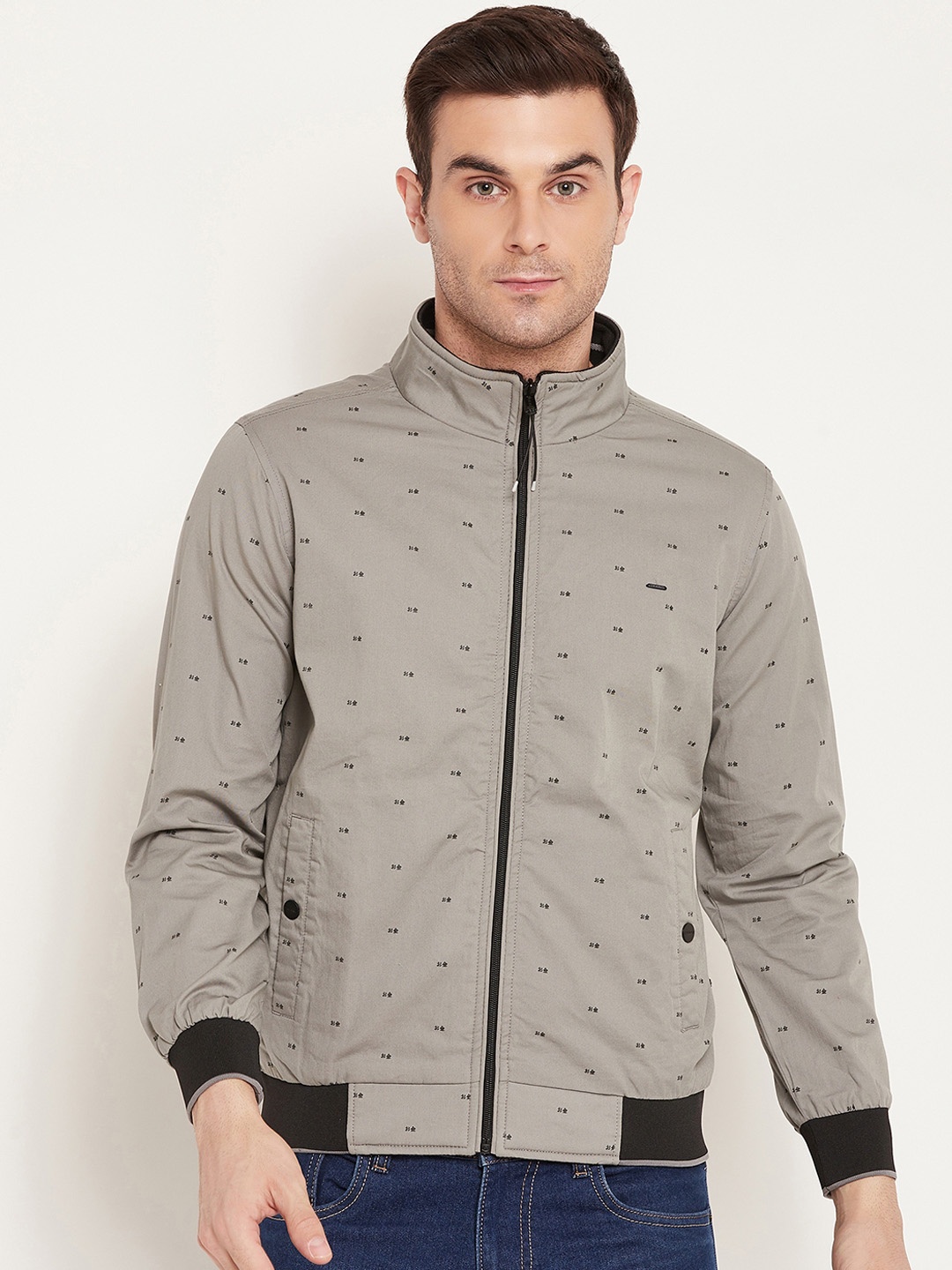 

Okane Geometric Reversible Outdoor Bomber Jacket, Grey
