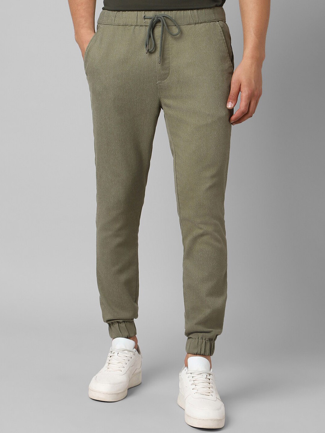 

People Men Pure Cotton Slim Fit Joggers, Green