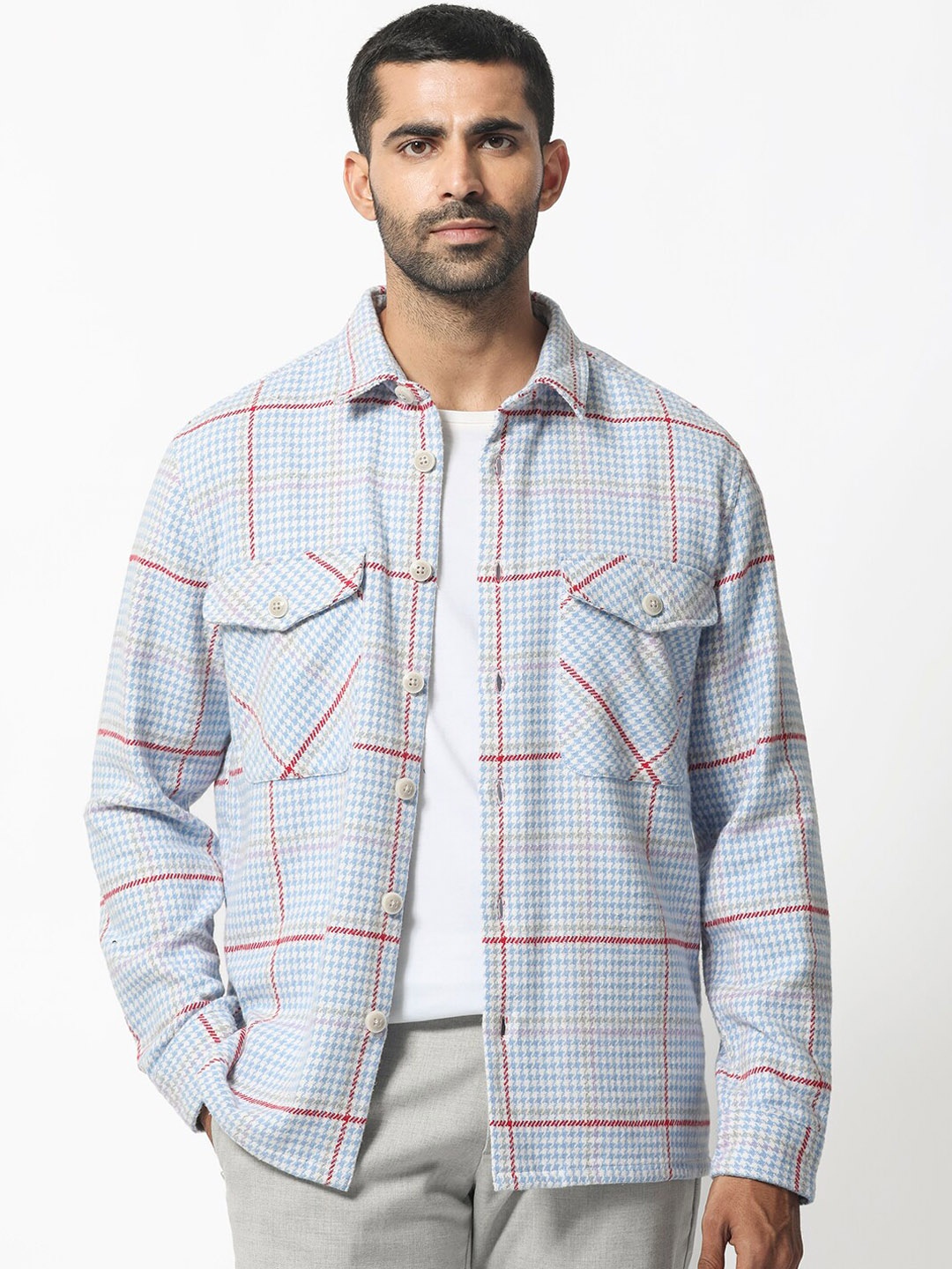 

RARE RABBIT Men Marcella Checked Cotton Shacket, Blue