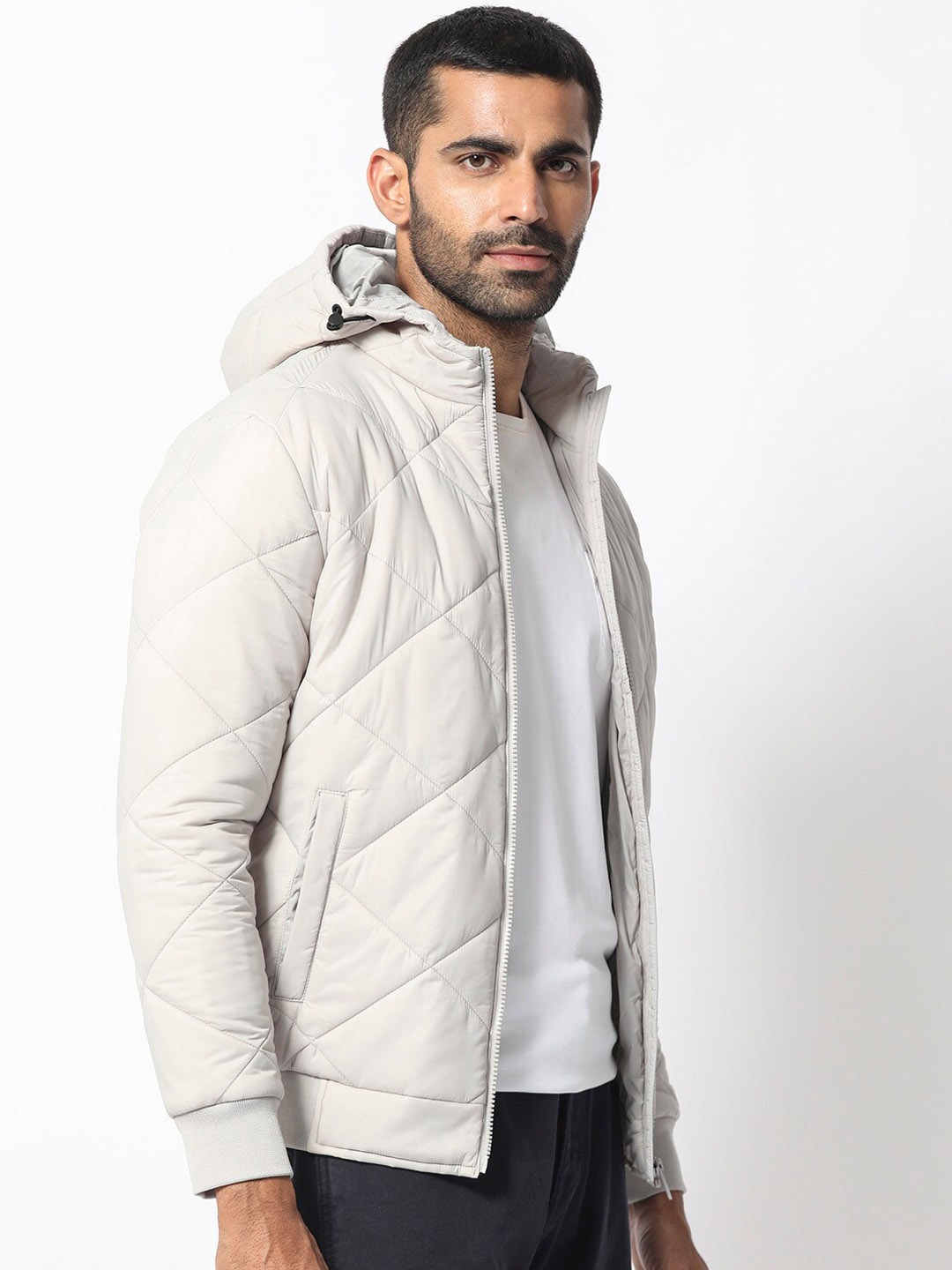 

RARE RABBIT Men Parco Puffer Hooded Neck Jacket, Grey