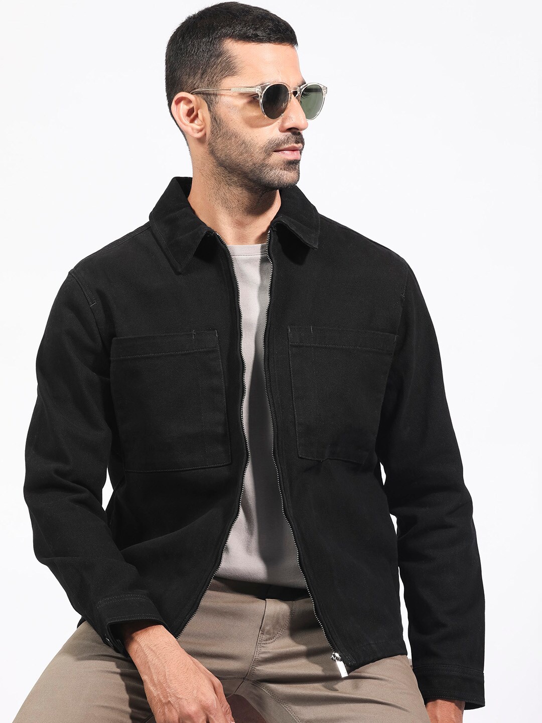 

RARE RABBIT Men Alfero Cotton Tailored Shacket, Black