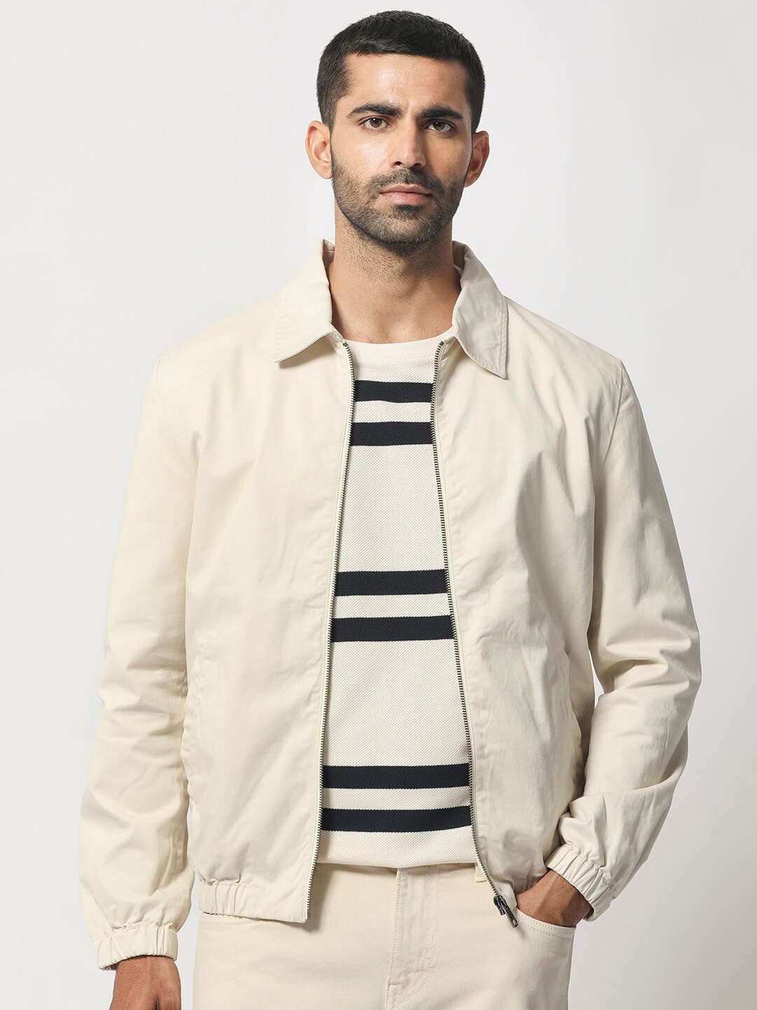 

RARE RABBIT Men Flinsten Tailored Fit Spread Collar Jacket, Beige