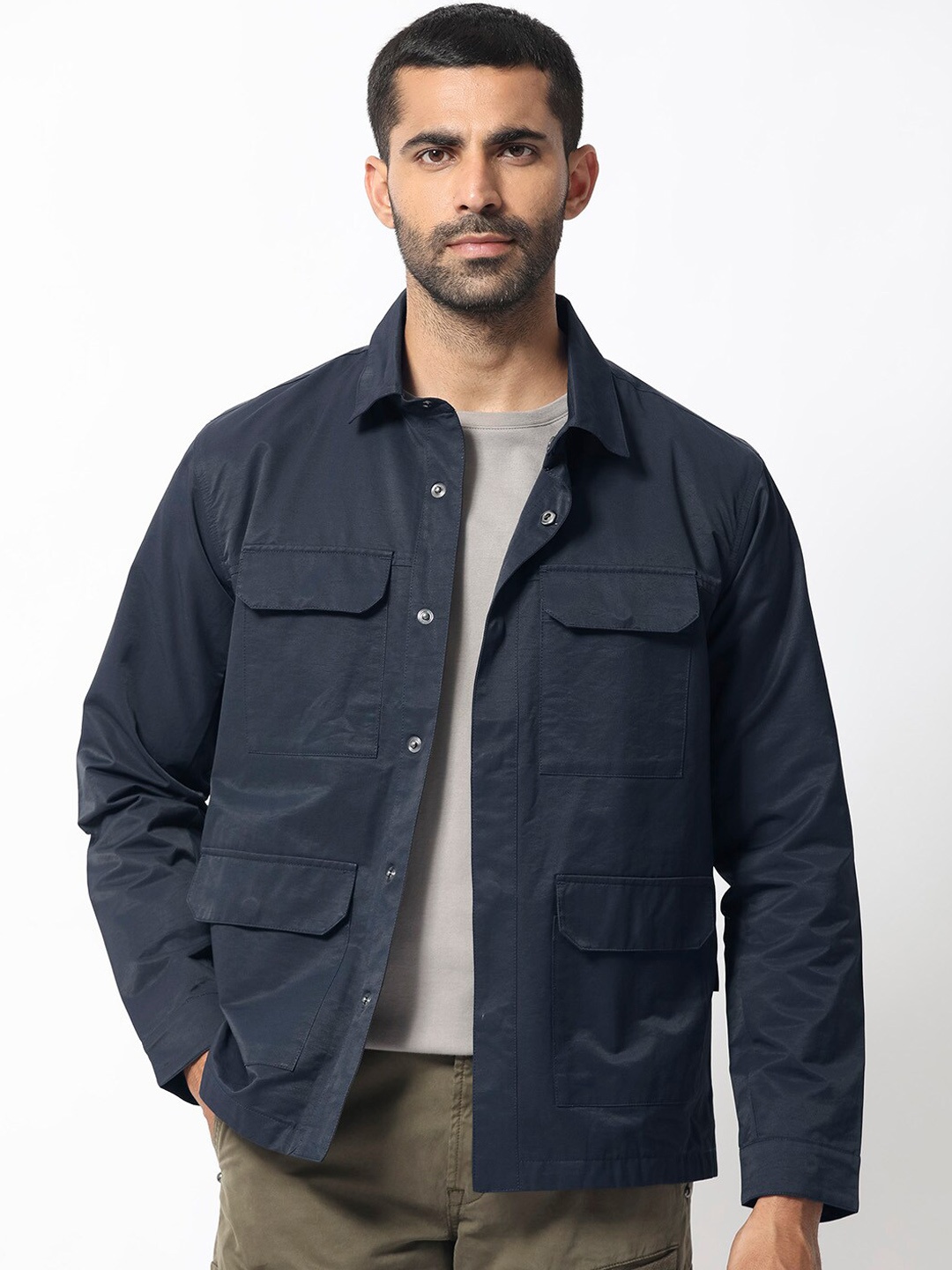 

RARE RABBIT Men Feliu Tailored Fit Spread Collar Jacket, Navy blue