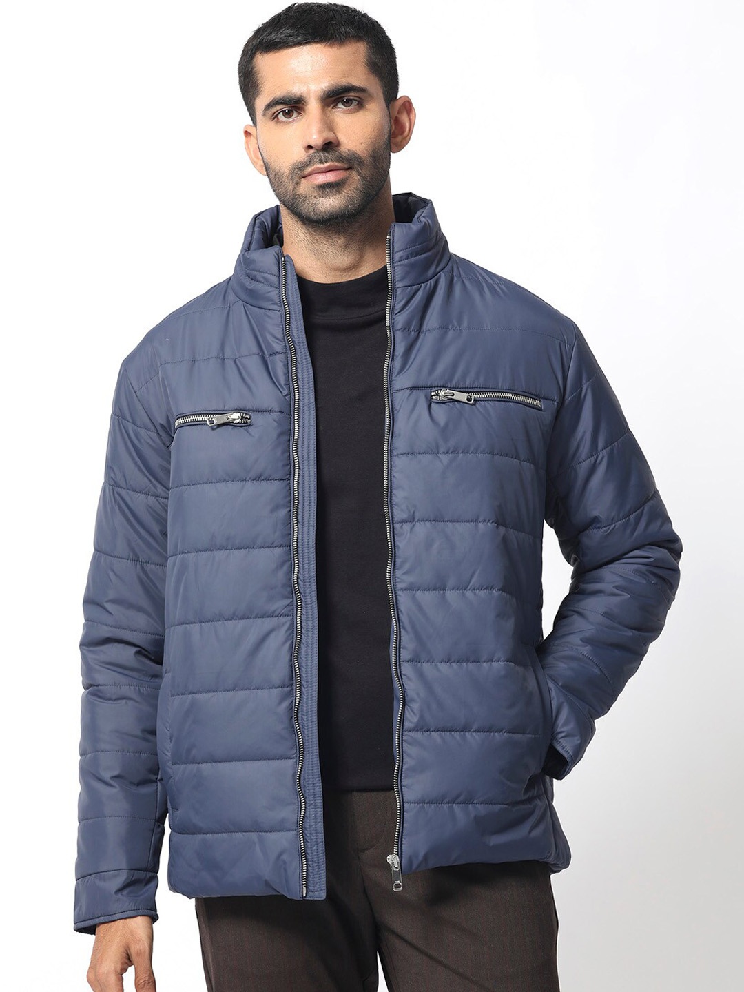 

RARE RABBIT Men Beylor Puffer Mock Collar Padded Jacket, Navy blue