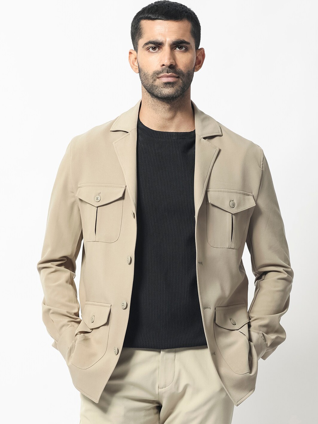 

RARE RABBIT Men Voyage Tailored Fit Lapel Collar Jacket, Khaki