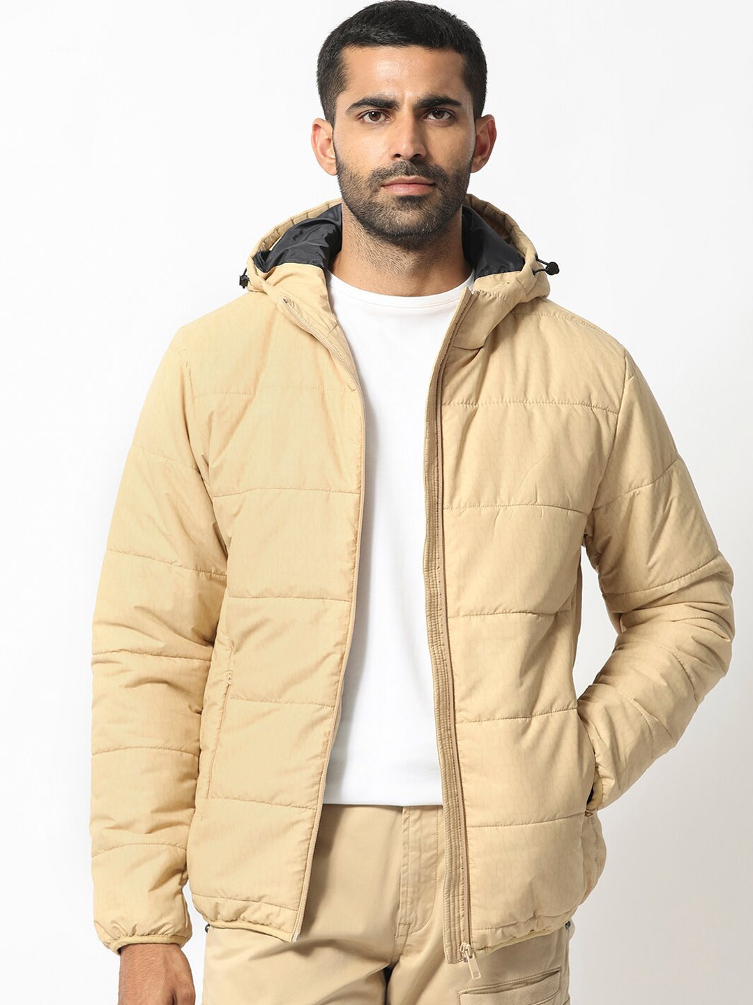 

RARE RABBIT Men Vasto Puffer Hooded Neck Jacket, Beige