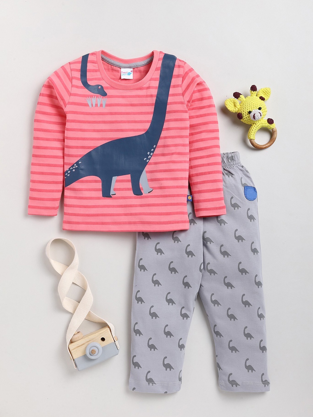 

Toonyport Kids Printed Pure Cotton T-shirt With Trousers, Pink