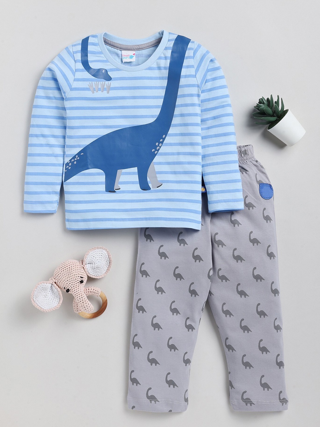 

Toonyport Kids Printed Pure Cotton T-shirt with Trousers, Blue