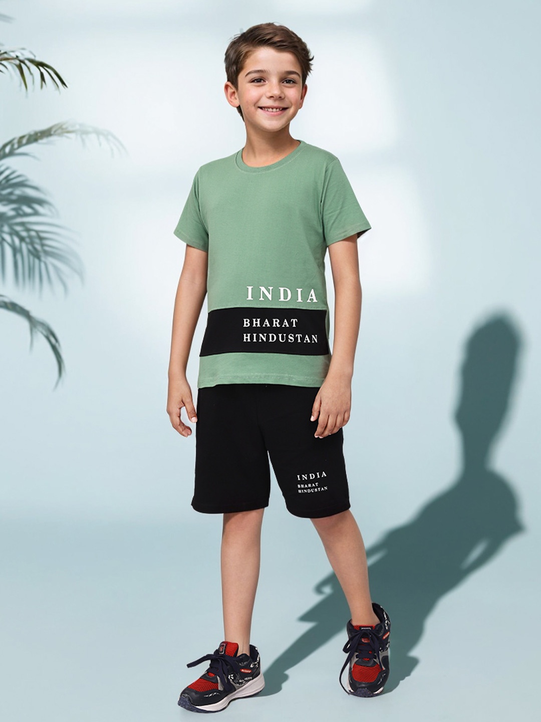 

Toonyport Boys Typography Printed Pure Cotton T-shirt With Shorts, Green