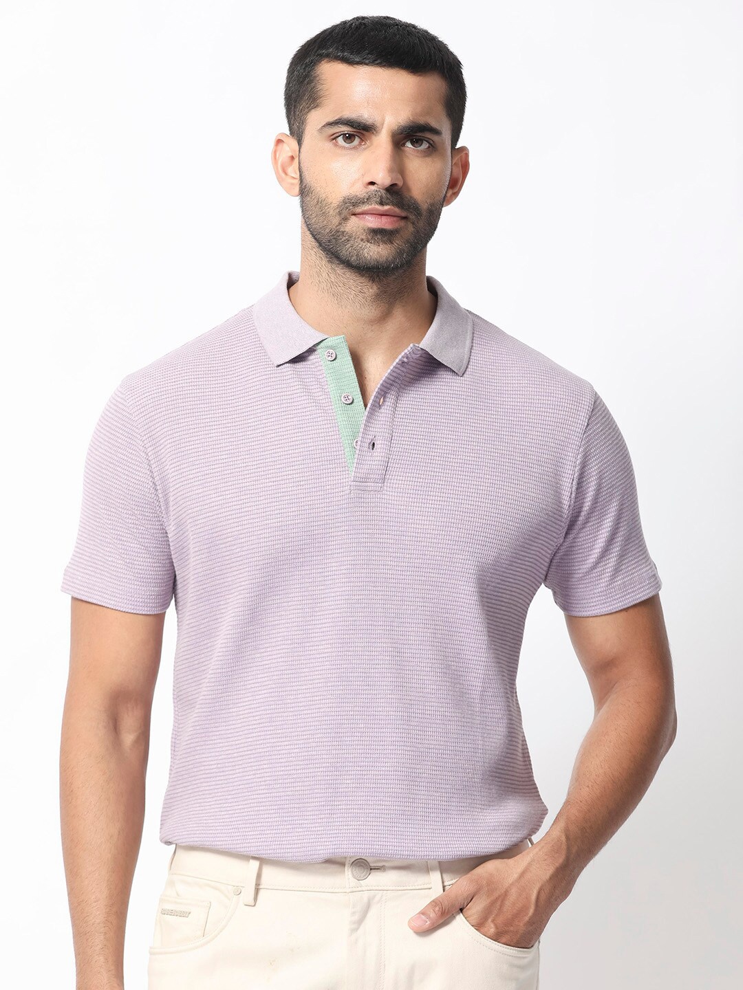 

RARE RABBIT Men Mello Polo Collar Slim Fit Cotton T-Shirt, Lavender