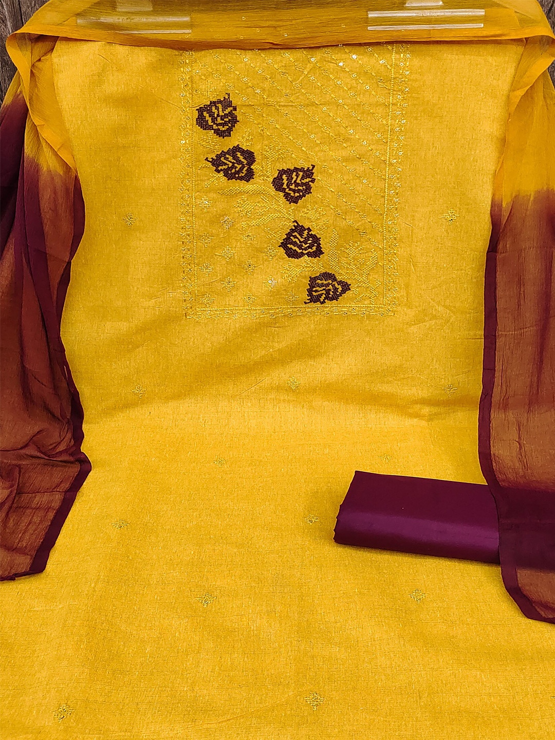 

SHADOW & SAINING Floral Embroidered Pure Cotton Unstitched Dress Material, Yellow