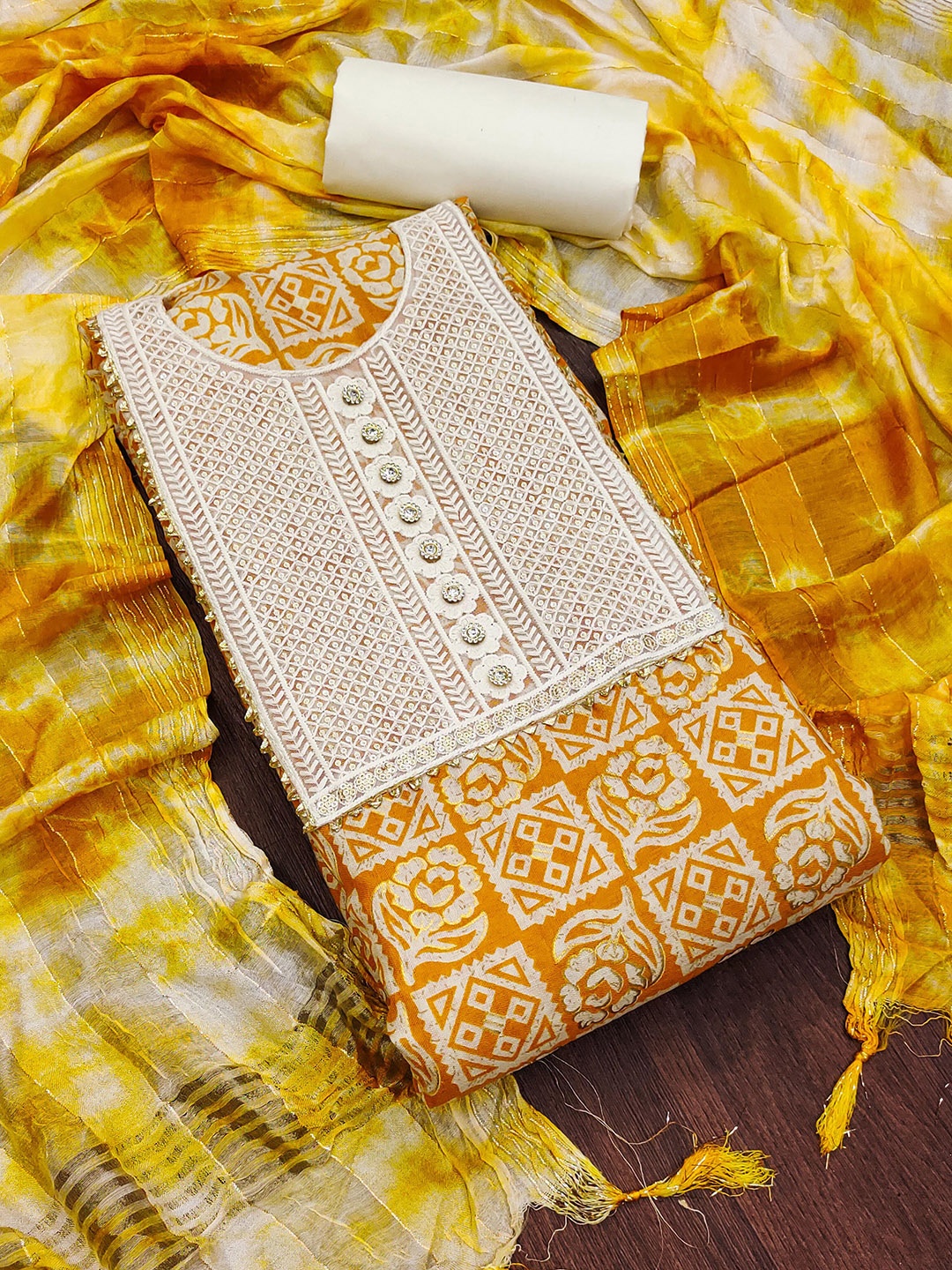 

SHADOW & SAINING Ethnic Motifs Embroidered Unstitched Dress Material, Yellow