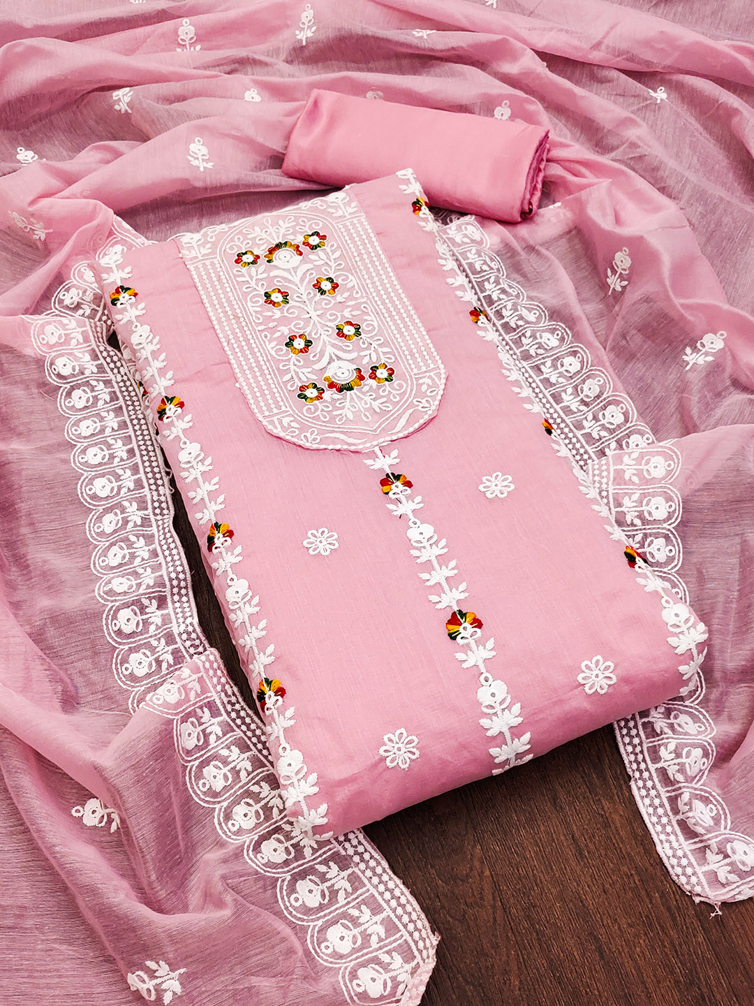 

SHADOW & SAINING Ethnic Motifs Embroidered Unstitched Dress Material, Pink