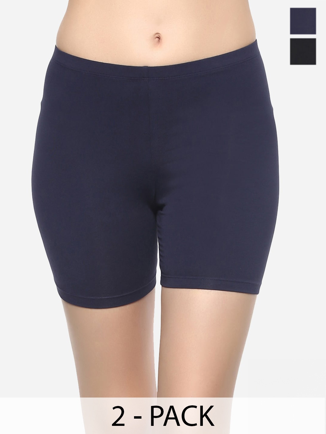 

Soie Women Pack Of 2 Cycling Sports Shorts, Black