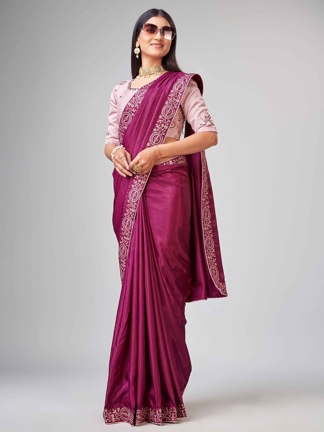 

choiceit Embroidered Mysore Silk Saree, Violet