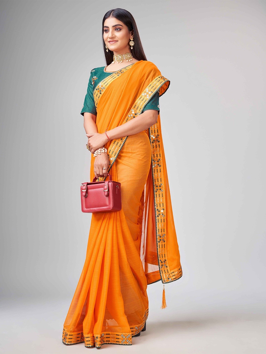 

choiceit Sequinned Mysore Silk Saree, Mustard