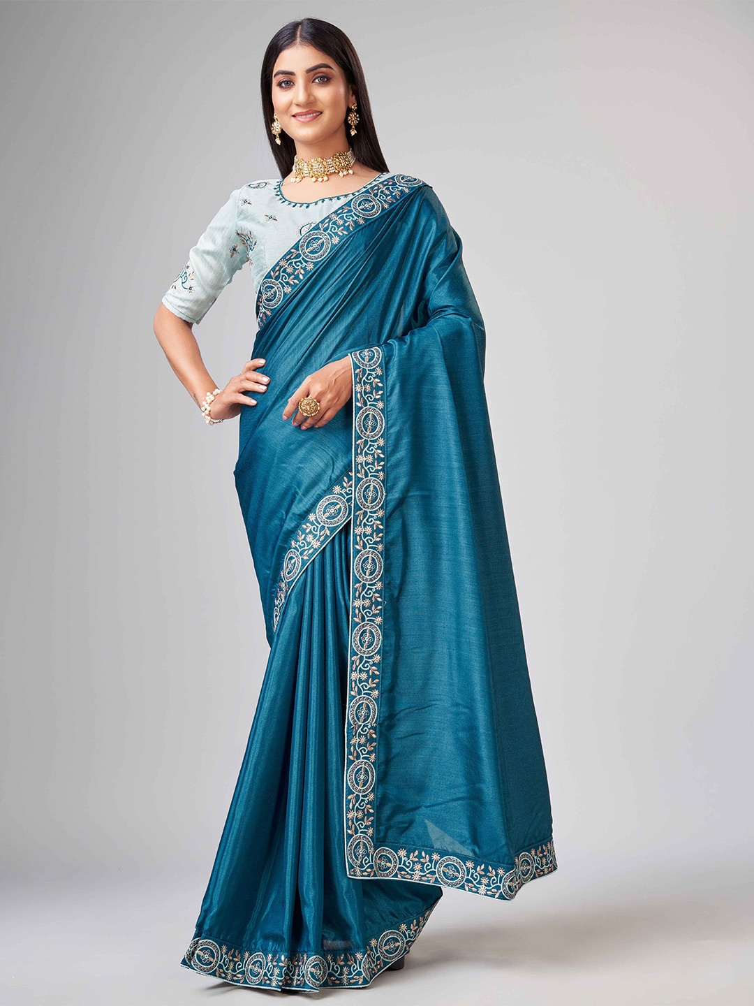 

choiceit Embroidered Mysore Silk Saree, Green