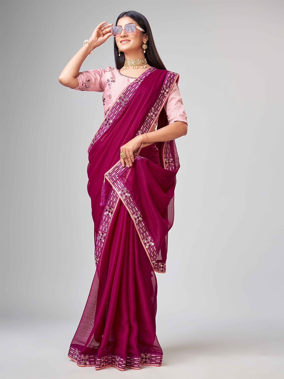 

choiceit Sequinned Mysore Silk Saree, Violet