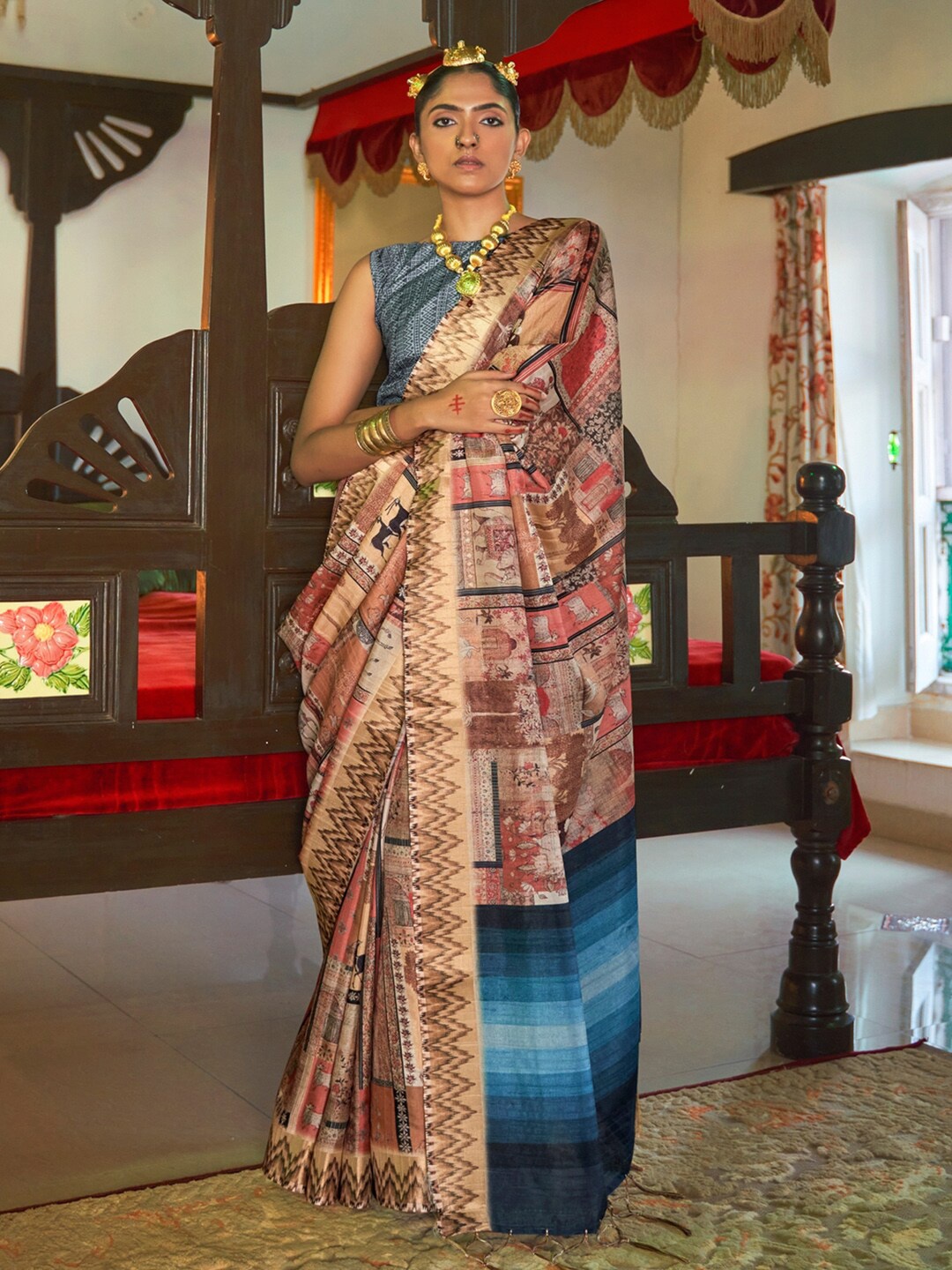 

Saree mall Ethnic Motifs Zari Sungudi Sarees, Brown