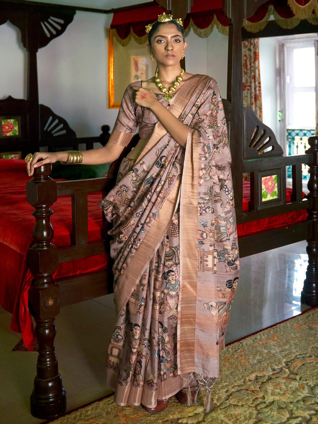 

Saree mall Ethnic Motifs Zari Sungudi Sarees, Rose gold