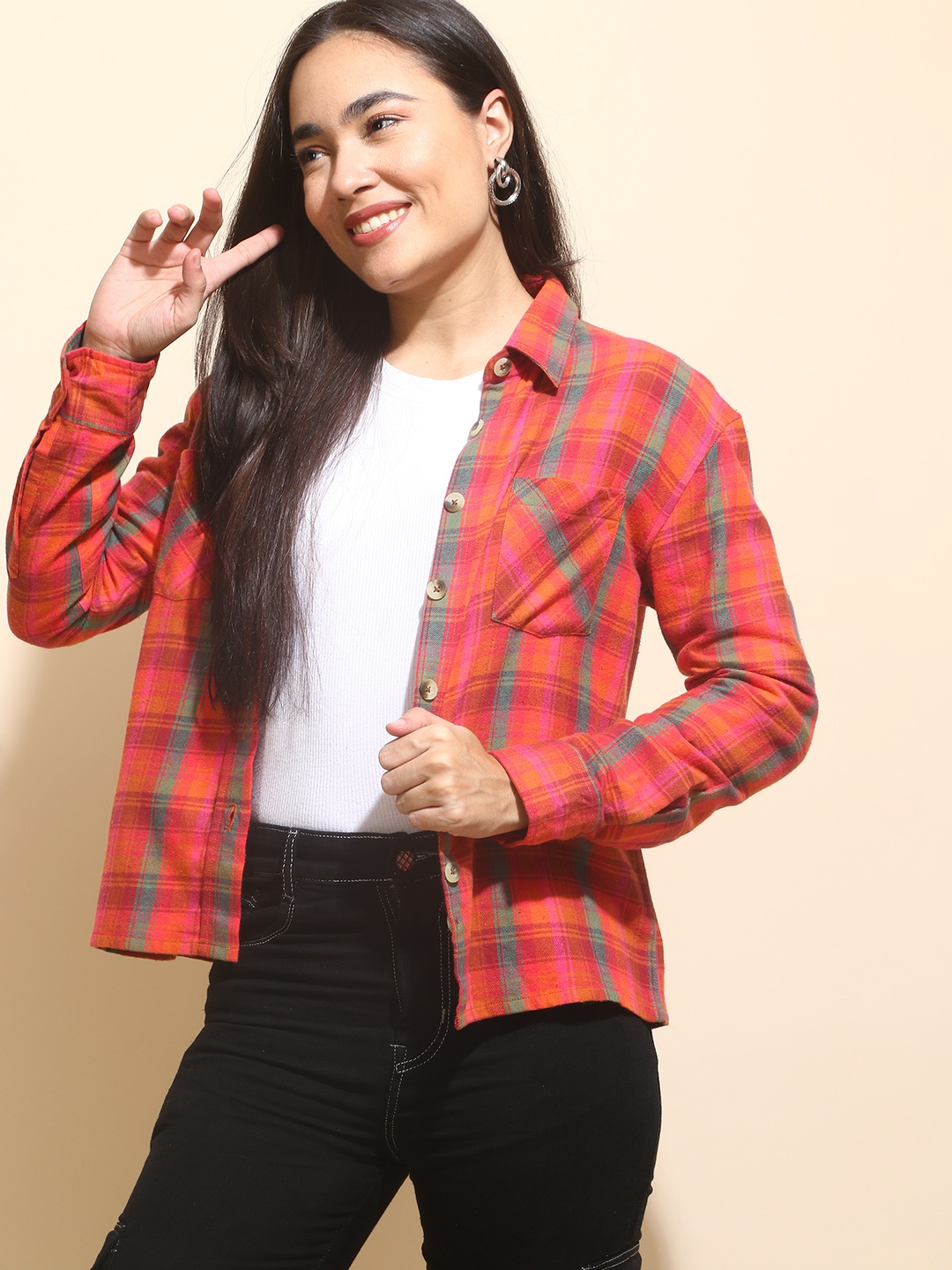 

Mast & Harbour Tartan Checked Pure Cotton Casual Shacket, Red